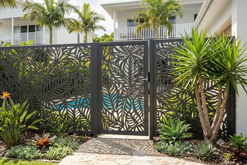 Custom metal feature screen for a modern Brisbane outdoor space