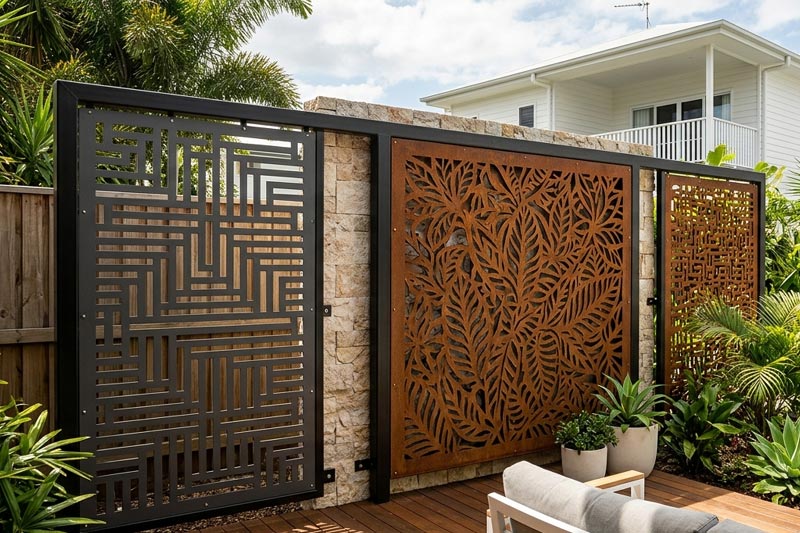 Decorative aluminium screen used as an outdoor feature panel